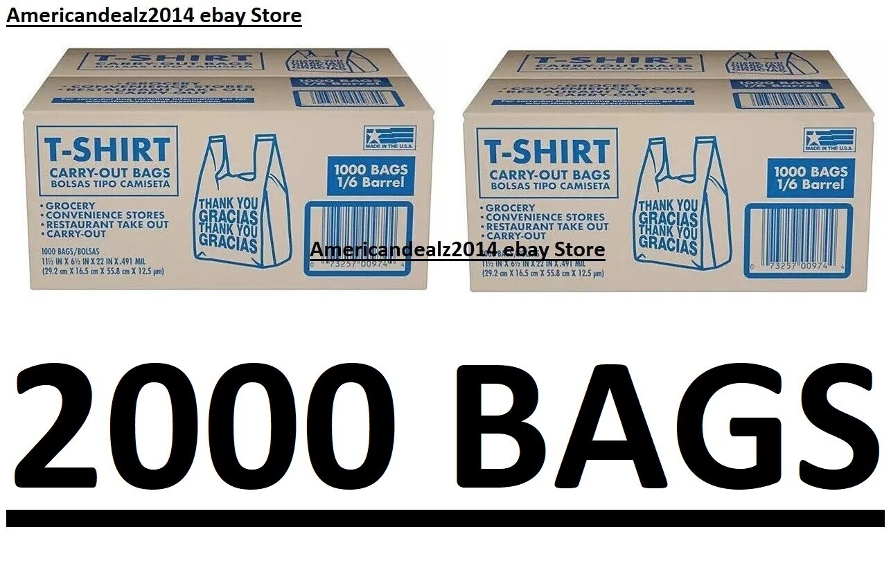 2 PACK T-Shirt Thank You Plastic Grocery Store Shopping Bag 1000ct (Total 2000)