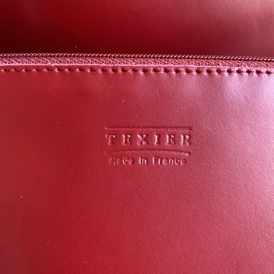 Bolso de Mano Texier Rojo Cuero Liso Hecho en Francia Adjunto Bolso para Monedas H2F De Colección Foto 2 de 4