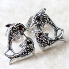 ATTRACTIVE MARCASITE DOLPHIN 925 STERLING SILVER STUD EARRINGS