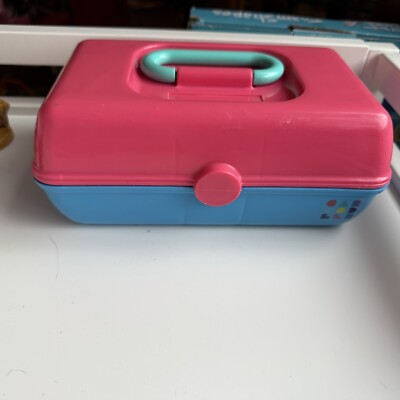Vintage CABOODLES Small Makeup Case Mini Size Aqua Pink Teal Girls 9  L X 4  H