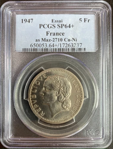 4th Republic - 5 Francs 1947 Proof in Cupro Nickel - NGC SP64+
