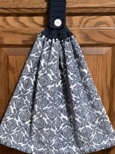 Double hanging kitchen towel garden flowers crocheted blue top