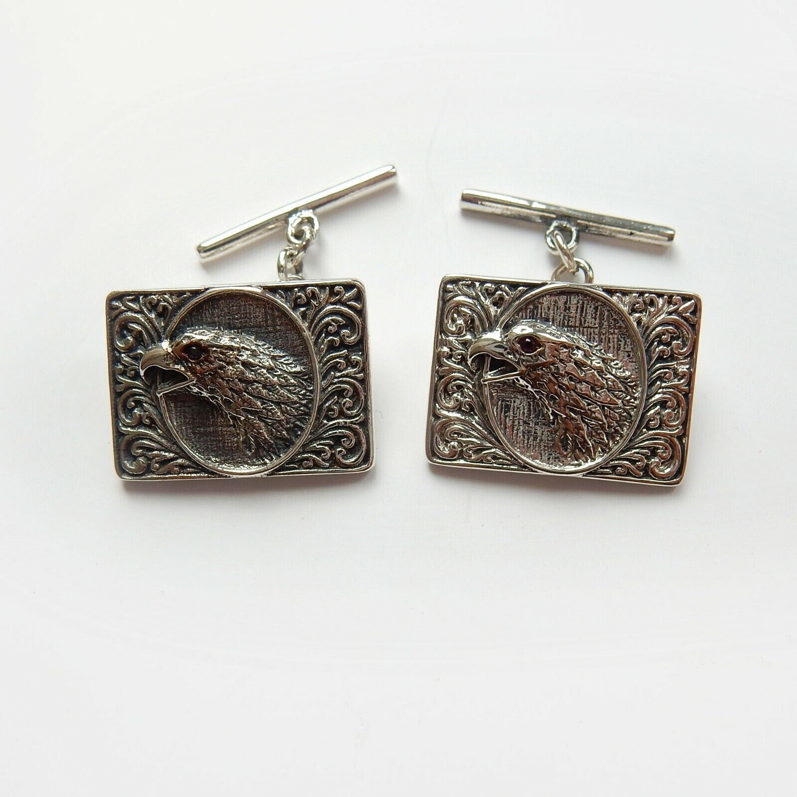Vintage Ruby American Eagle Hawk Cufflinks Sterli… - image 1