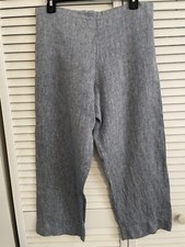 Bryn Walker Womens Linen Pants Pull On Flat Front Elastic Back Cropped Blue SZ M