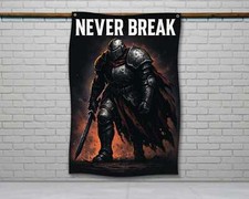 Home Gym Flag - Never Break Knight Motivational Fitness Banner for Garage Decor