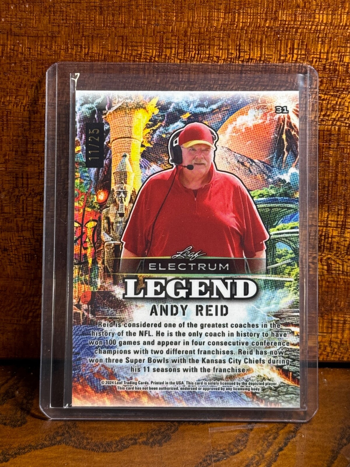 ANDY REID 2024 Leaf Electrum Legend Tie Dye /25 Kansas City Chiefs 31