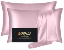 2 Pack Silk Pillowcase, Blissy -like Lacetti for Hair and Skin,light pink Queen