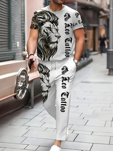 3D Print Men’s Outfit Trendy Summer Fashion Lion Print T-Shirt and Shorts Set