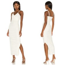 Elliatt Revolve Pippa Ruched Bodycon Slit White Midi Dress Large