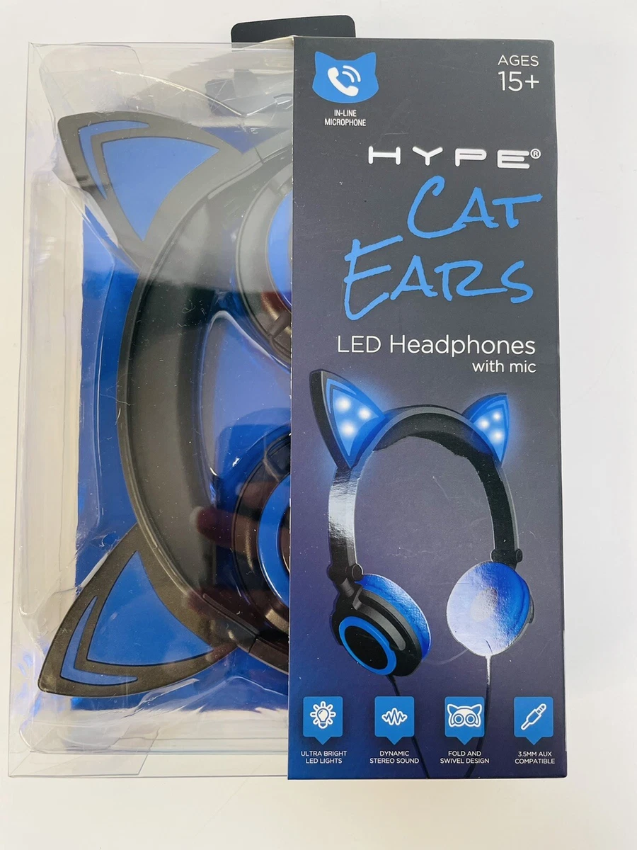 belønning Poesi slutpunkt New Hype Cat Ears LED Lights Blue Headphones With Mic In-Line Microphone |  eBay