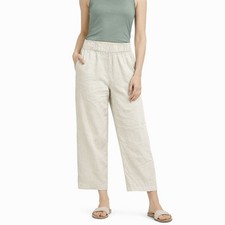 CALVIN KLEIN Khaki Linen Blend Wide Leg Pants sz S Elastic Waist Pockets Lined