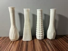 Vintage Set Of 4 White Milk Glass Bud Vases 9 Inches Tall