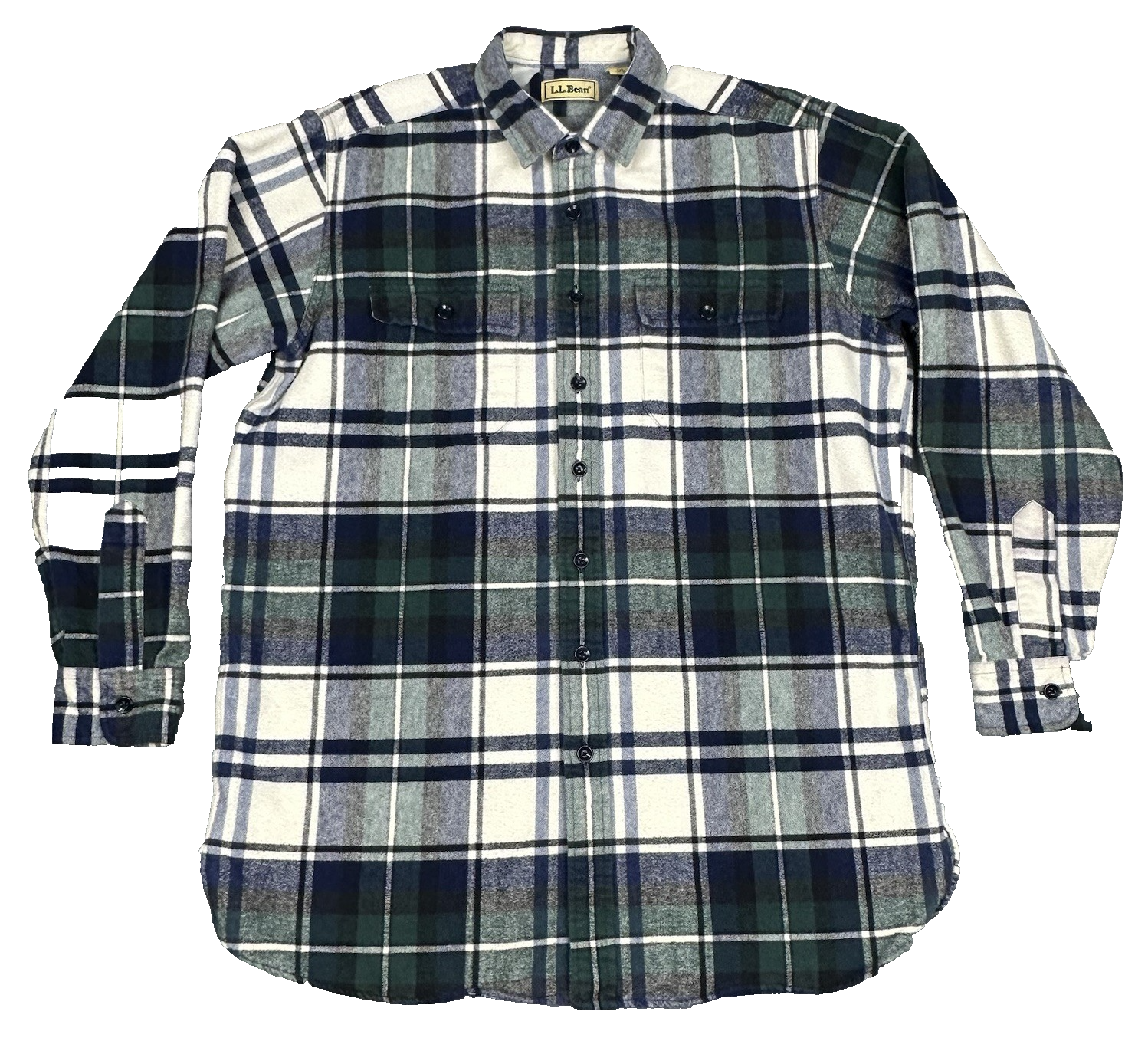 Vintage L L Bean Shirt Mens Large Green Blue Plaid Button Heavy Flannel Outdoor