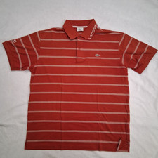 Vintage Lacoste Mens Polo Shirt Large Made In France Striped Collar Spell out