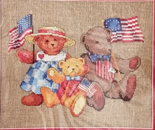 Barbara Mock  Counted Cross Stitch Kit  "Bear Patriots" Imported Linen Fabric