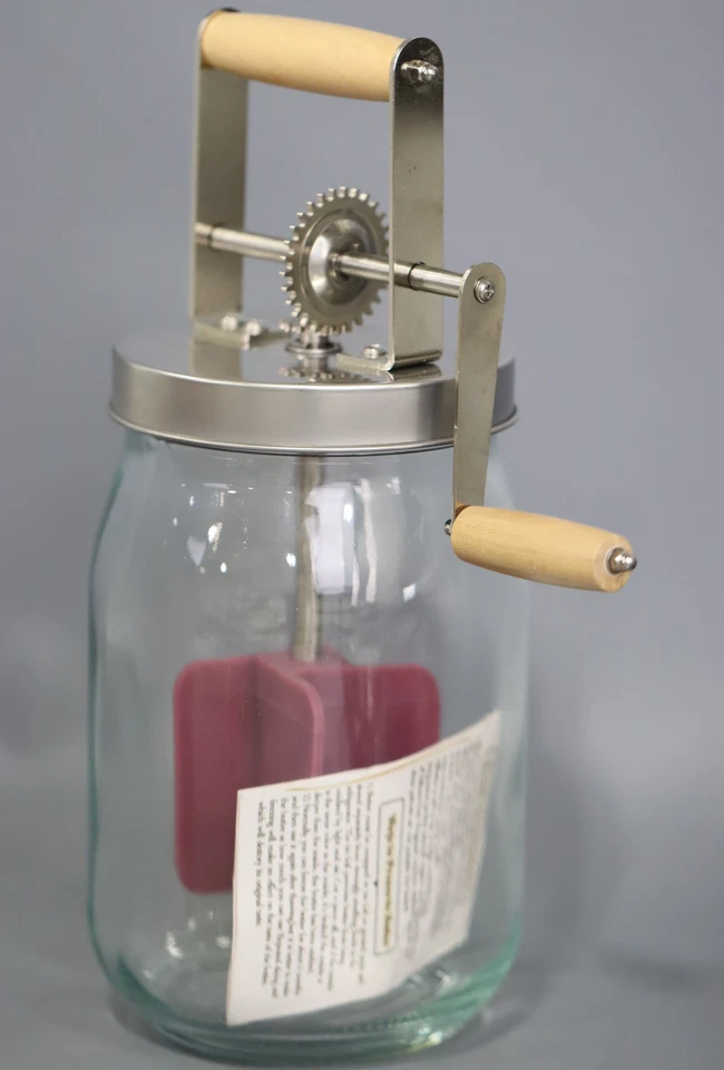 Batidora de mantequilla - Batidos de mango de madera engranaje de acero inoxidable mantequilla manual (51 oz) Foto 2 de 3