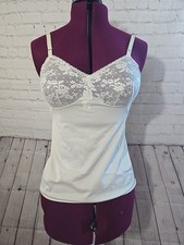 Vintage Shadowline Camisole Lingerie Size 34 Ivory Lace Trim Nylon USA Made