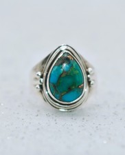 Teardrop Copper Turquoise Sterling Silver Ring Size 9-1/2