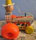 Vintage Fisher Price Farmer Tractor Wood Pull Toy #629 1960sWobbles & Head Spins