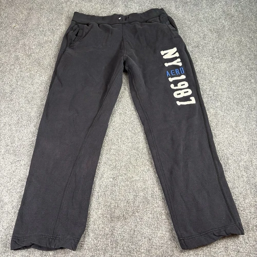 Aeropostale Sweatpants Men L Black NY 1987 Logo Fleece Lounge Y2K Streetwear **