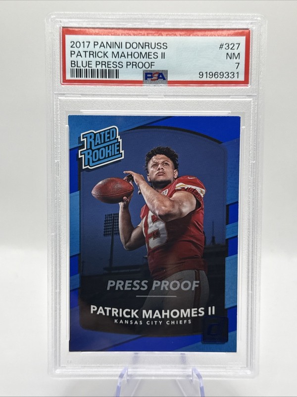 2017 Donruss - Rated Rookie Patrick Mahomes II #327 Press Proof Blue (RC) PSA 7