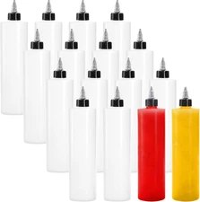 12 Pack 16oz Plastic Squeeze Condiment Bottles with Twist Top Caps