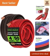 Versatile 4 Gauge 50ft Automotive Wire - Black/Red CCA with Soft Touch Jacket