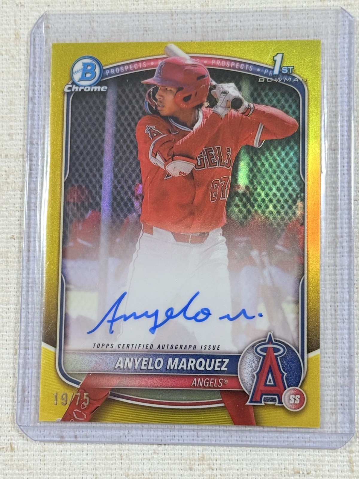 2025 Bowman Chrome 1st Anyelo Marquez Yellow Refractor Auto /75 Angels