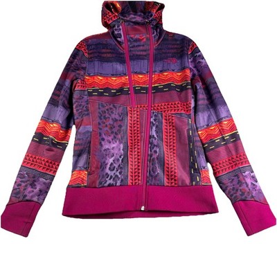 North Face Double Zip Hoodie Jacket Women s S Geometric Animal Print Purple