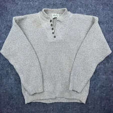 Vintage Eddie Bauer Sweater XL Henley Tan Knit Mock Neck Cabincore Outdoorsy