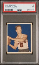 1948 Bowman Basketball Card #12 KENNY SAILORS Rookie PSA 3 VG Hall Of Fame. rookie card picture