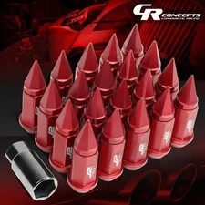 J2 M12X1.5 7075 ALUMINUM 25MM OD/75MM 20PC OPEN-END LUG NUTS SET+ADAPTER RED