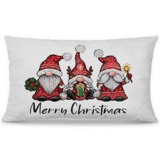 Santa Gnome Christmas Pillow Covers 12x20, Gnome Christmas Santa Gnomes