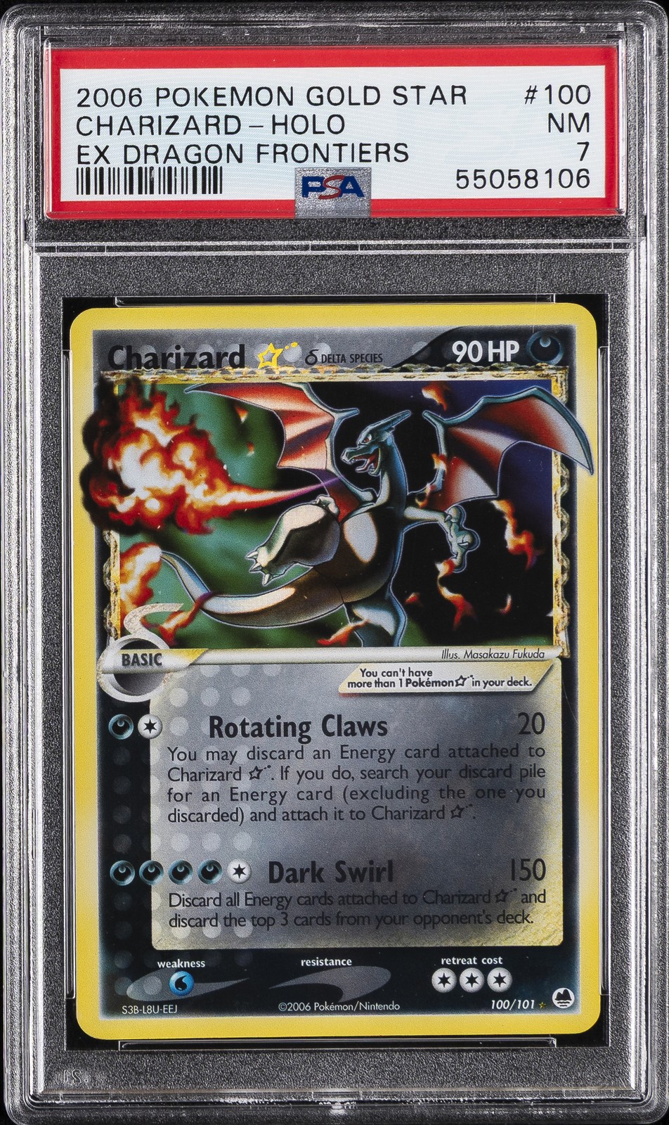 2006 POKEMON EX DRAGON FRONTIERS GOLD STAR #100 CHARIZARD-HOLO PSA 7