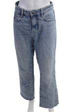 Zara Unisex Cropped Wide Leg Jeans Light Blue Mid Rise Button Size 4