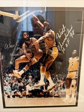 Wilt Chamberlain HOF 78 & Walt Frazier Champs 69 Dual signed 16 x 20  JSA Cer