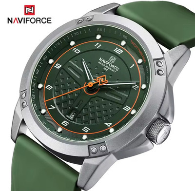 NAVIFORCE 8031 Herrenuhr Quartz Chronograph Sport Grün Silber Lederarmband 42mm