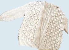 WISHLIST Handmade Pom Pom Cardigan Sweater Cream Off White Size Med