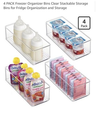 4 Pack Freezer Fridge Organizer Bins Clear Stackable