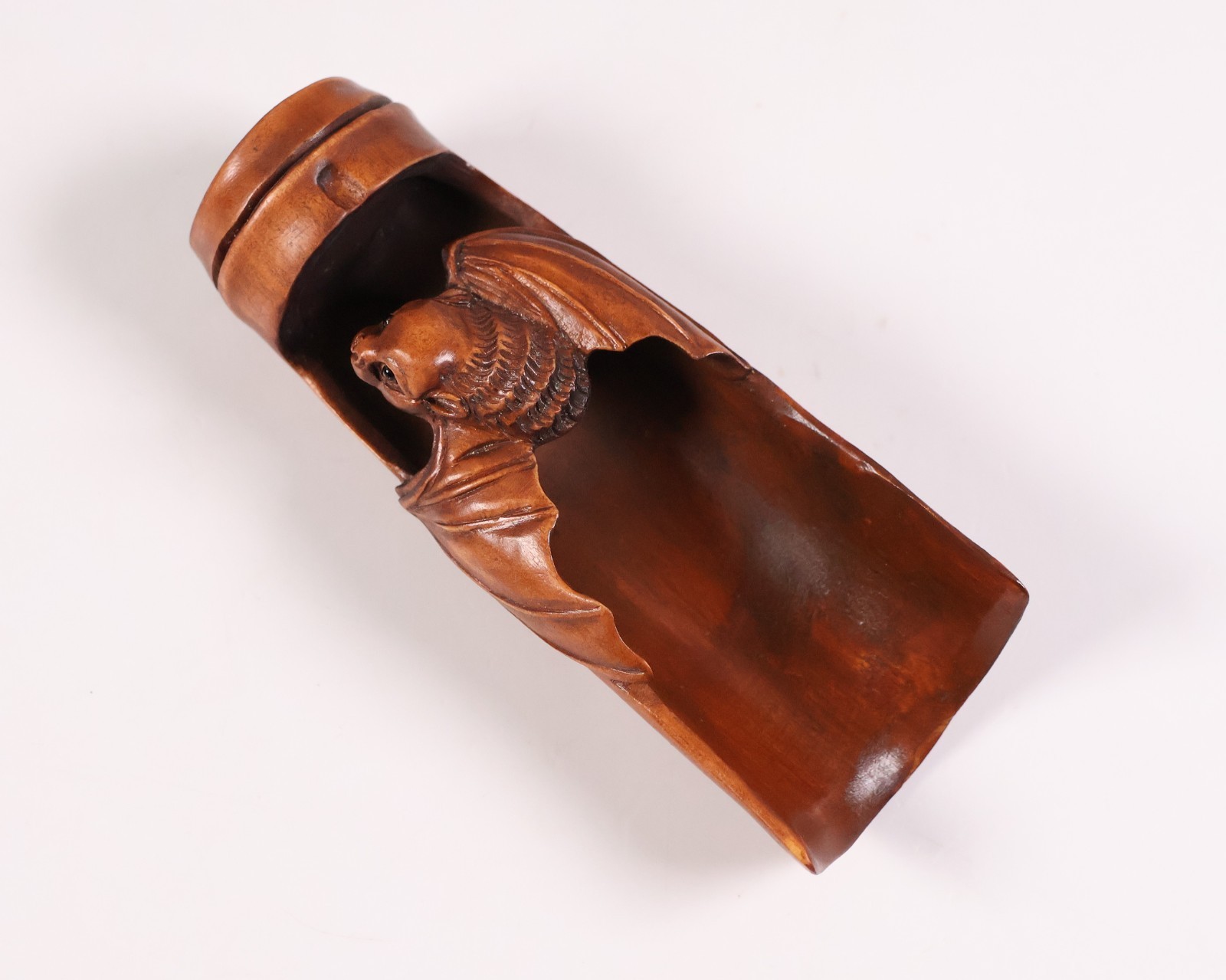 Japanese Wooden Bat Shaped as Tea Scoop Netsuke 3.1inch Inro Ojime Figurine