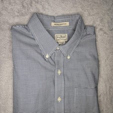 L.L. Bean Dress Shirt Mens L Blue Check Classic Fit Wrinkle Resistant Cotton