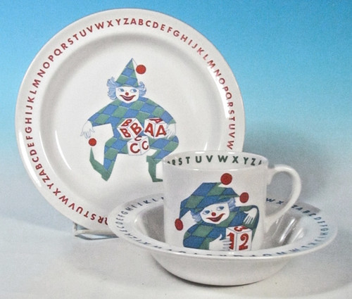 Arabia Finland Jester Clown & Alphabet ABC Child's Porcelain Feeding Set 3-Piece