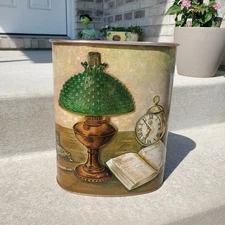 Vintage Weibro Metal Raised Waste Garbage Can Lamp Clock Book Inkwell Pen Den