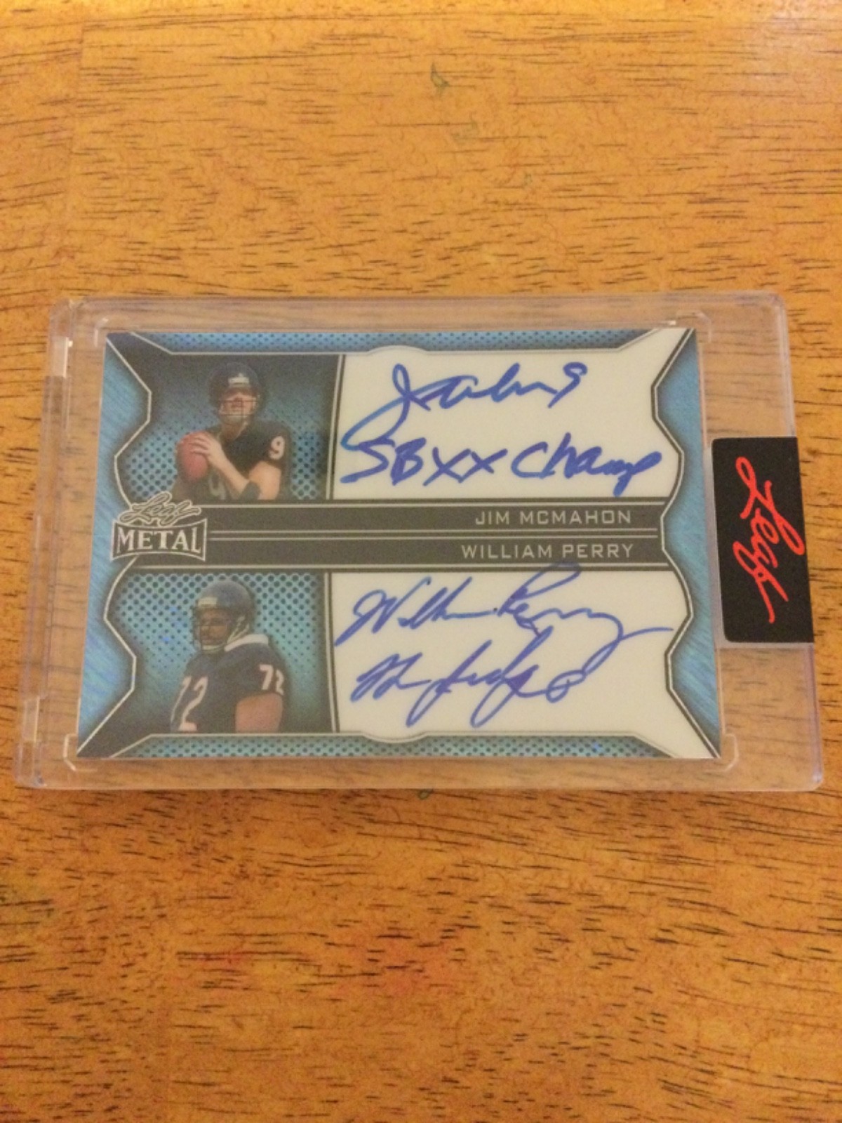 2025 leaf jim mcmahon william perry dual on card auto inscriptions 1/1 #di-6 view 1