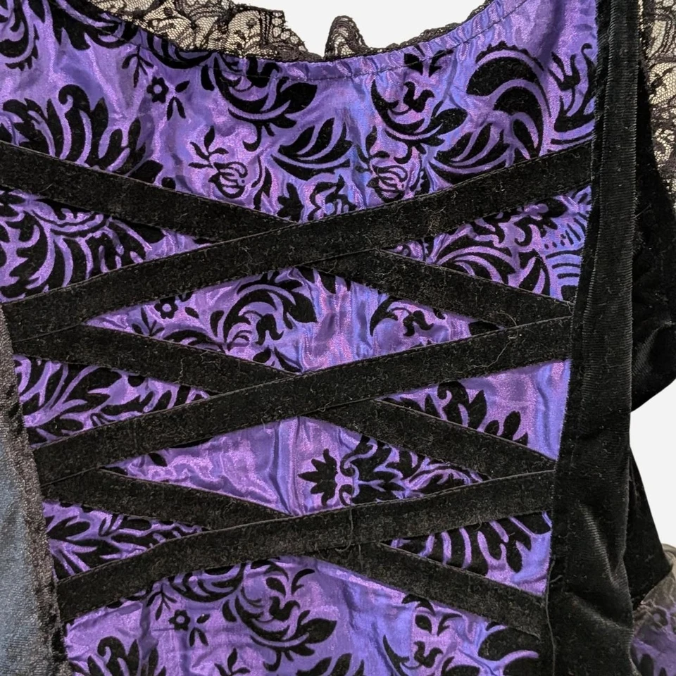 Vestido Corsé Terciopelo Colección Pirámide Gótico Púrpura Negro Grande Disfraz de Halloween Foto 3 de 4