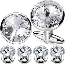 Cufflinks for Men with 4/6 pcs Shirt Studs Set, Clear 2 cufflinks  4 studs 