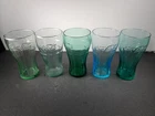 Vintage Coca Cola 12 Oz Soda Glass McDonalds Green and Blue Set of 5