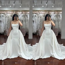 Mermaid Wedding Dresses With Detachable Train Satin Sleeveless Bridal Gown