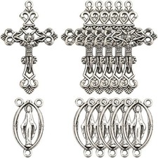 40Pcs Silver Crucifix Charms Rosary Cross Charms Vintage Easter Metal Oval Chand