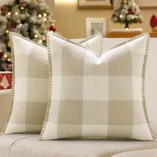 decorUhome Christmas Buffalo Plaid Check Throw Pillow Covers 18x18 Beige